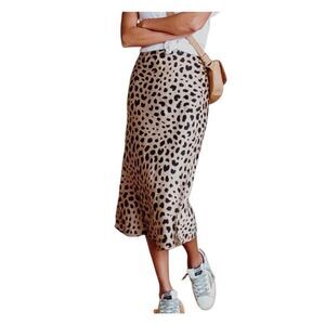 Realisation Tan Black Par Leopard Print Silk Naomi Pull-on Midi Slip Skirt Large